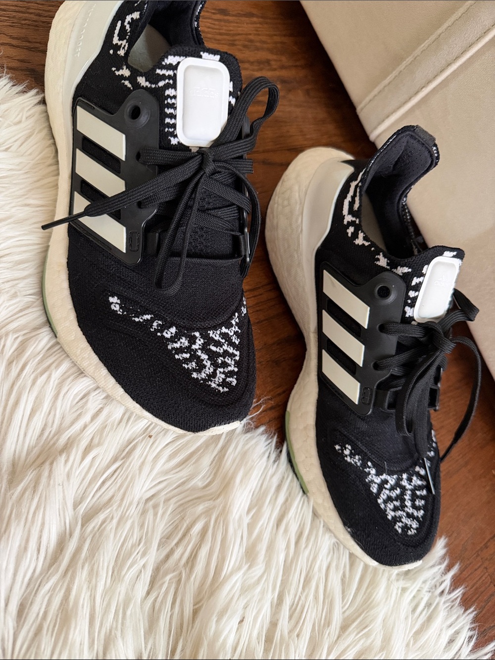 adidas women’s  ultra boost Black and White Knit Athletic Sneakers